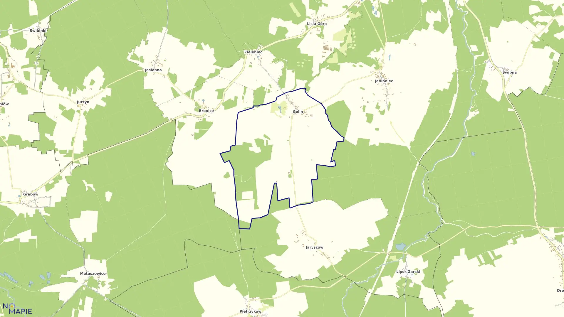 Mapa obrębu Golin w gminie Jasień