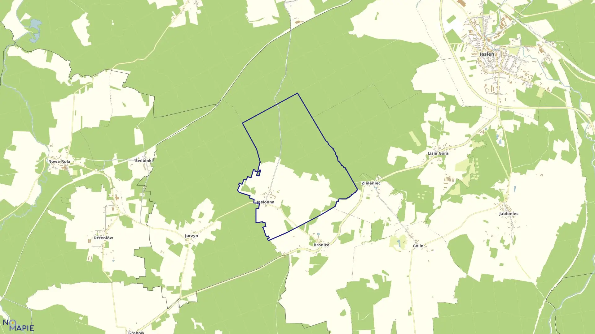 Mapa obrębu Jasionna w gminie Jasień