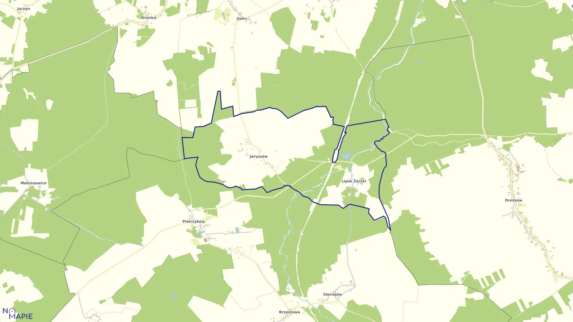 Mapa obrębu Lipsk Żarski w gminie Jasień