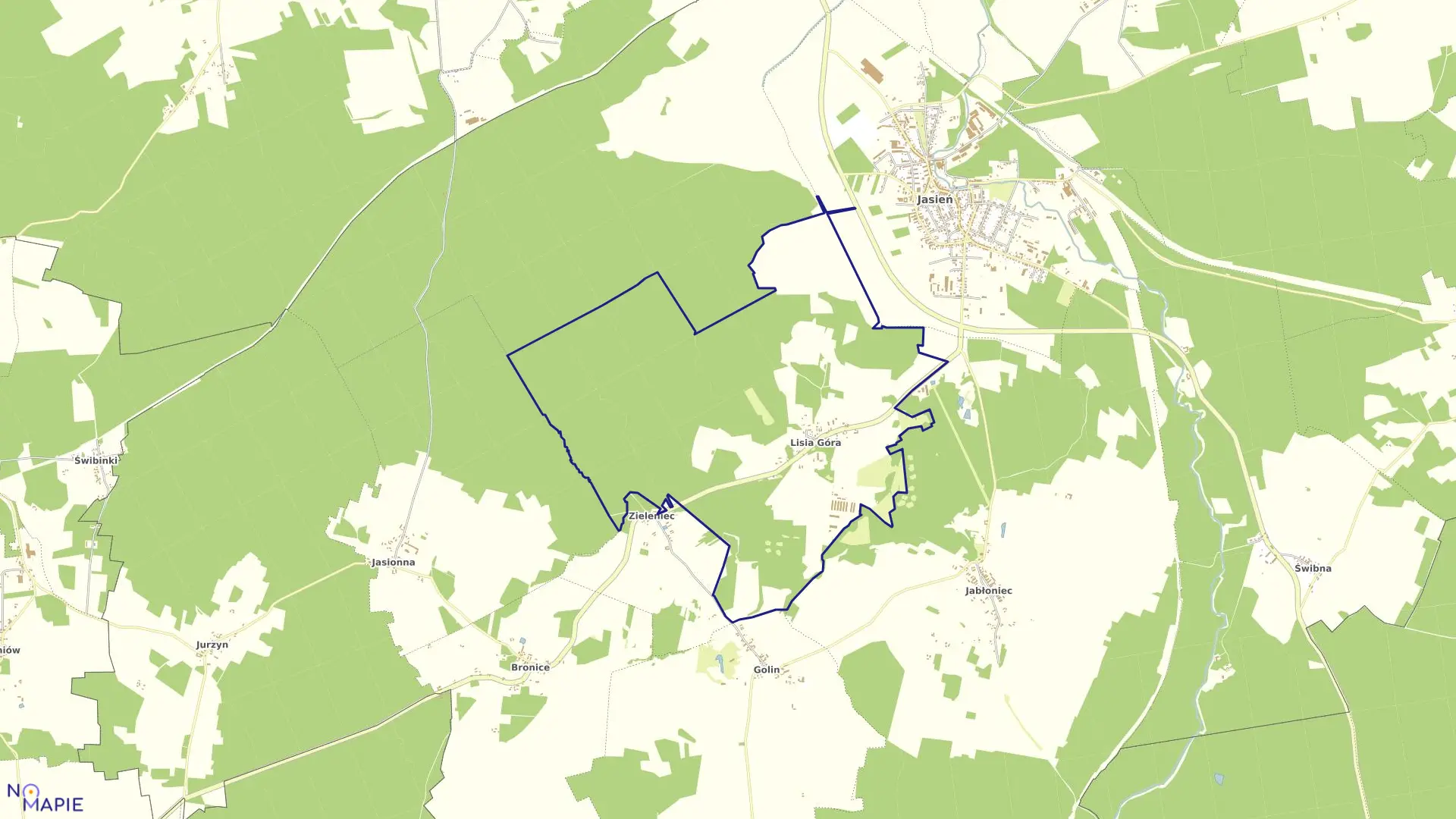 Mapa obrębu Lisia Góra w gminie Jasień